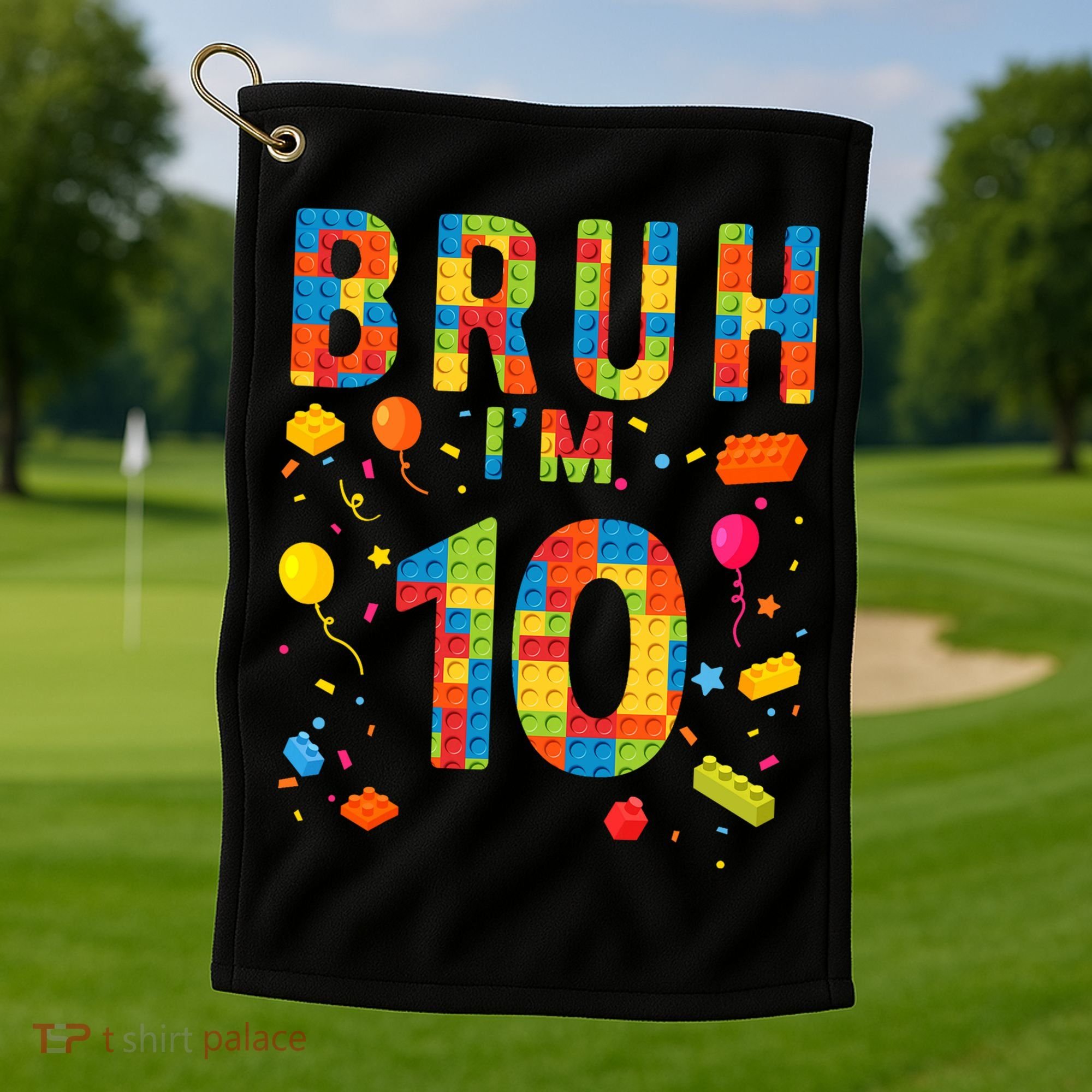 10 Year Old Building Blocks Bruh 10th Birthday Boy Golf Towel