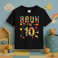 10 Year Old Building Blocks Bruh 10th Birthday Boy Toddler T-Shirt thumb 3