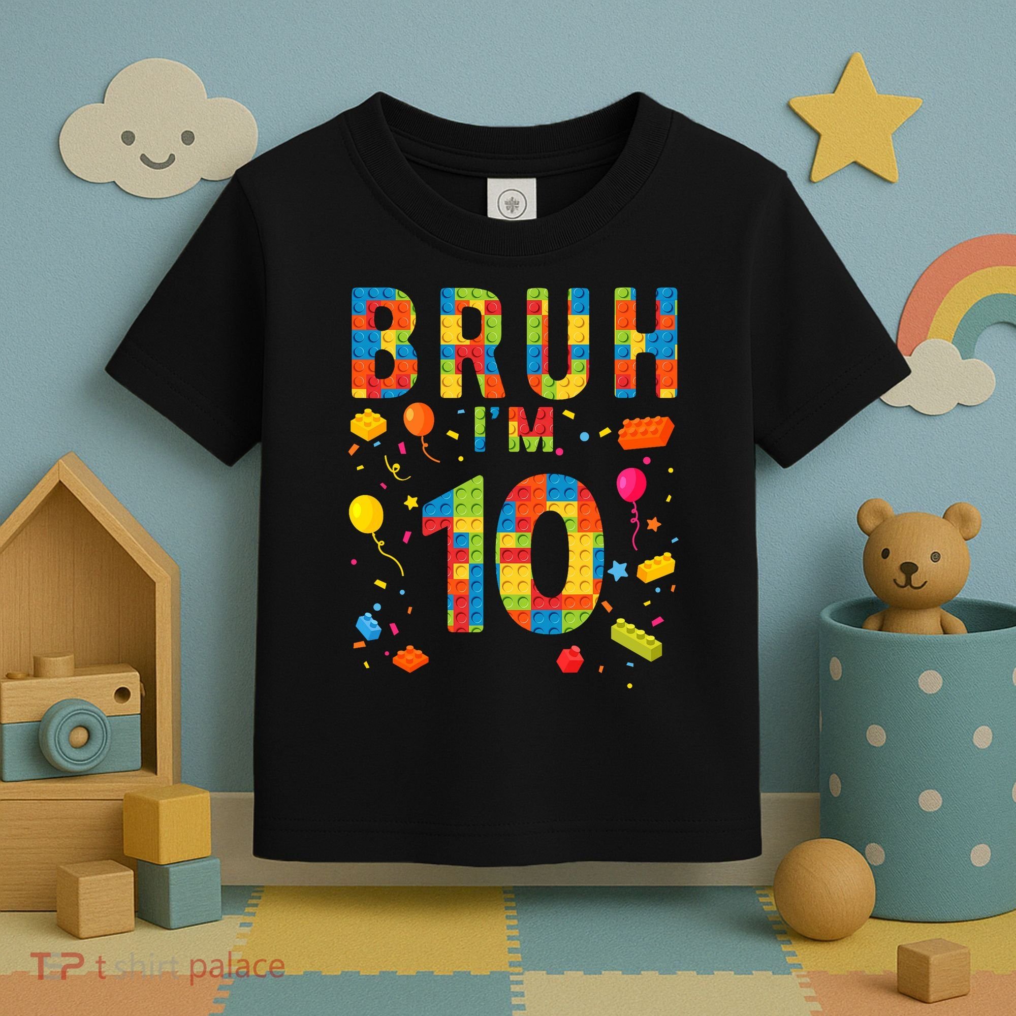 10 Year Old Building Blocks Bruh 10th Birthday Boy Toddler T-Shirt