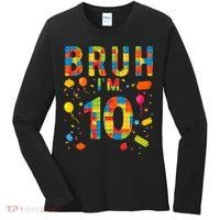 10 Year Old Building Blocks Bruh 10th Birthday Boy Women's Long Sleeve Shirt thumb 0