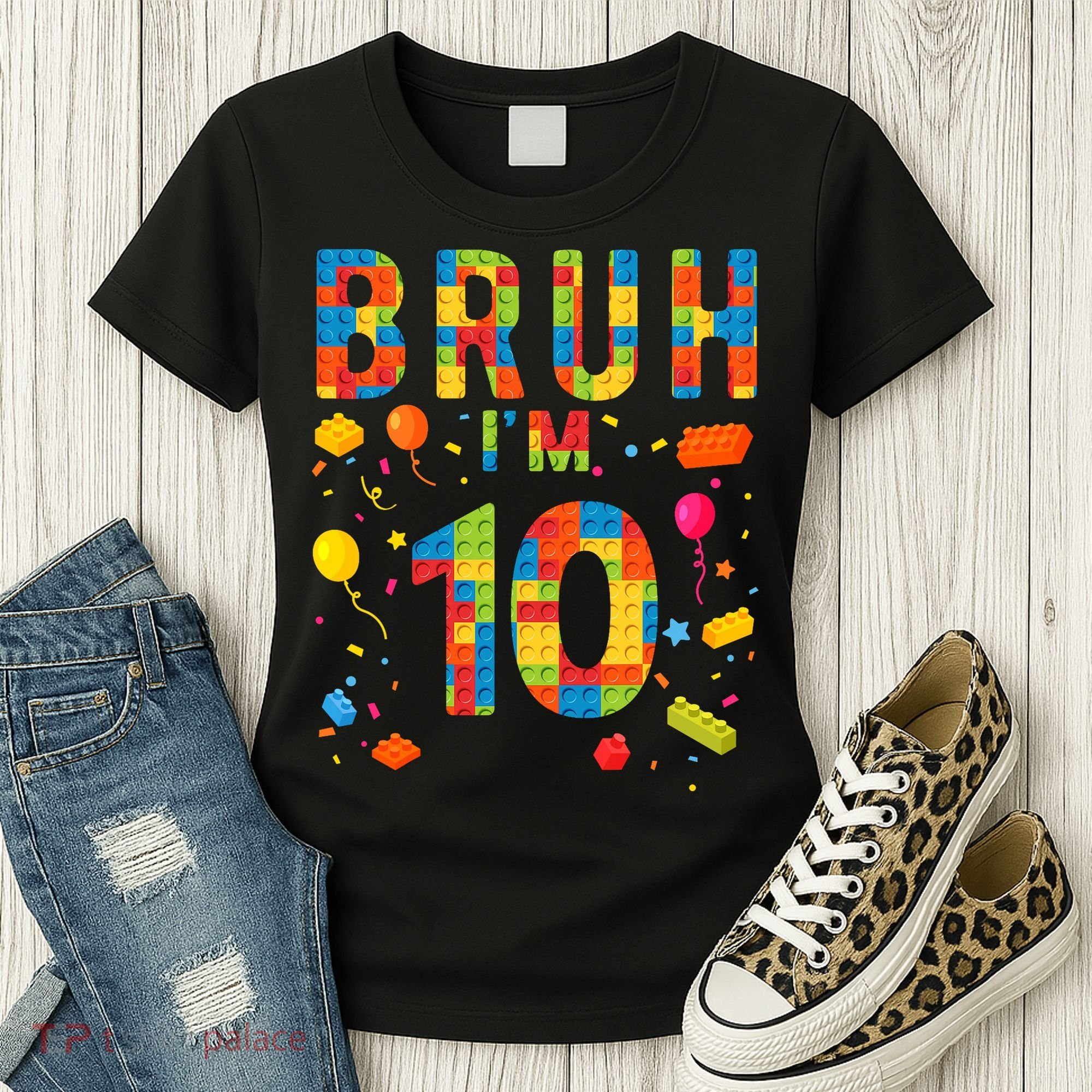10 Year Old Building Blocks Bruh 10th Birthday Boy Women's T-Shirt