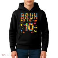 10 Year Old Building Blocks Bruh 10th Birthday Boy Kids Hoodie thumb 4