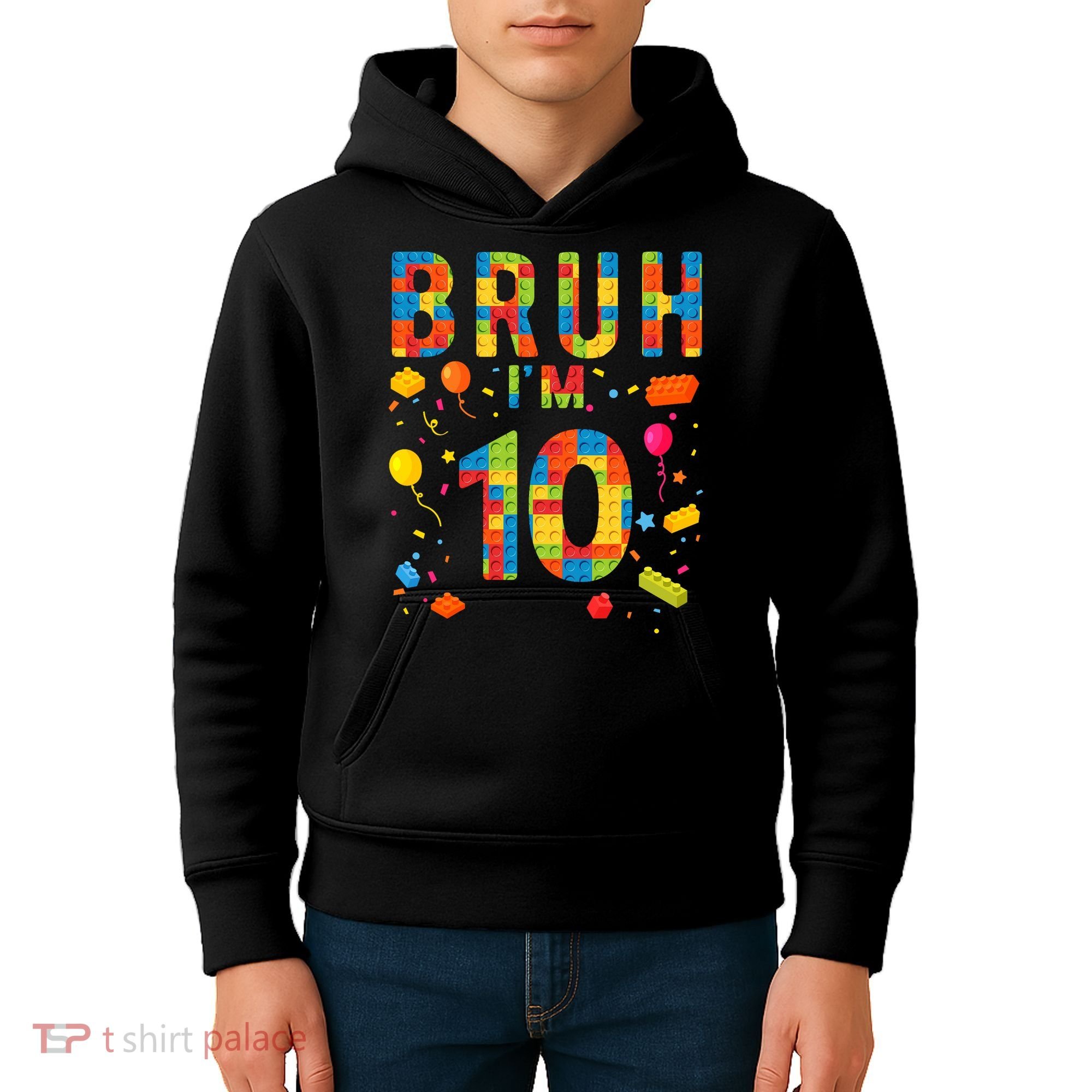 10 Year Old Building Blocks Bruh 10th Birthday Boy Kids Hoodie