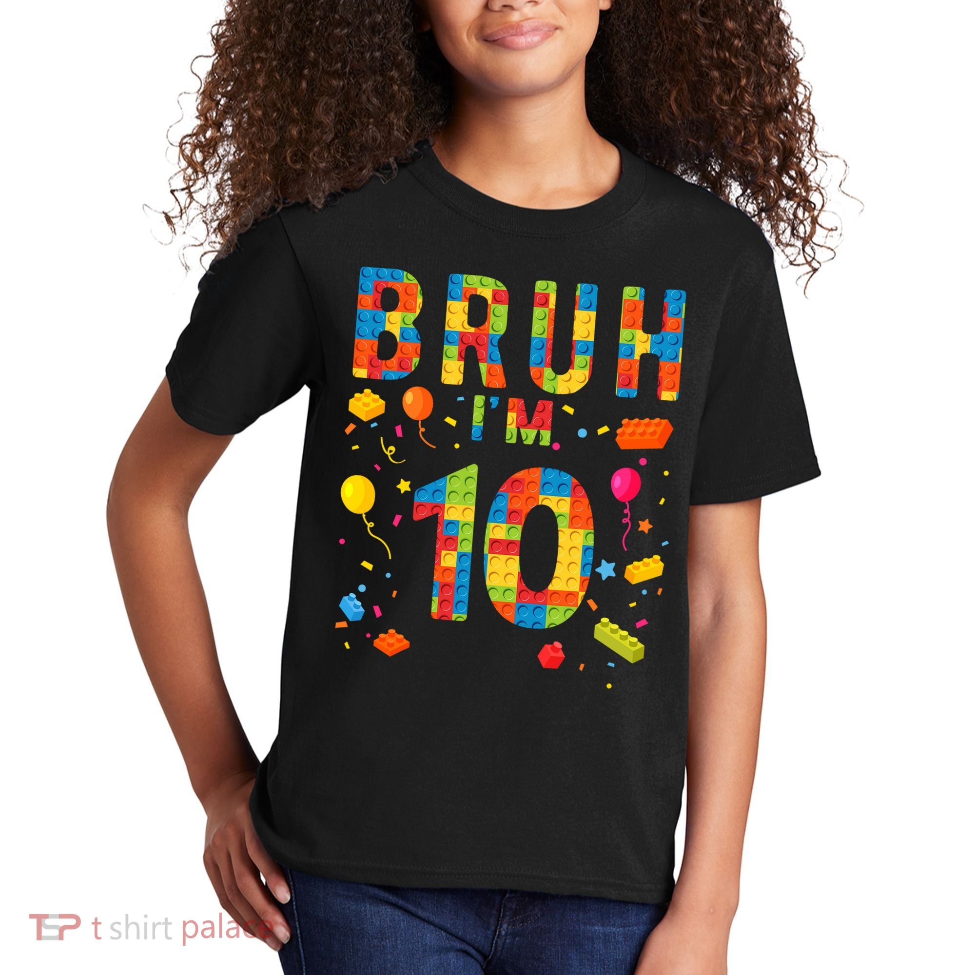 10 Year Old Building Blocks Bruh 10th Birthday Boy Kids T-Shirt