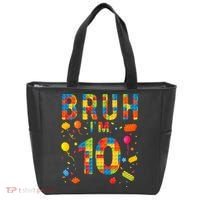 10 Year Old Building Blocks Bruh 10th Birthday Boy Tote Bag thumb 0