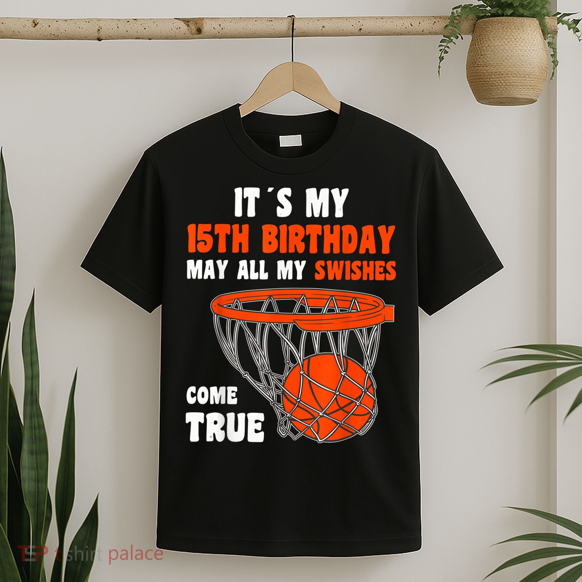 15 Year Old Happy 15th Birthday Basketball 15th Birthday T-Shirt