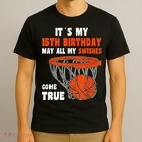 15 Year Old Happy 15th Birthday Basketball 15th Birthday T-Shirt thumb 3