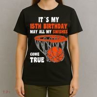 15 Year Old Happy 15th Birthday Basketball 15th Birthday T-Shirt thumb 4