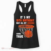 15 Year Old Happy 15th Birthday Basketball 15th Birthday Women's Tank Top thumb 0