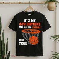 15 Year Old Happy 15th Birthday Basketball 15th Birthday T-Shirt thumb 2