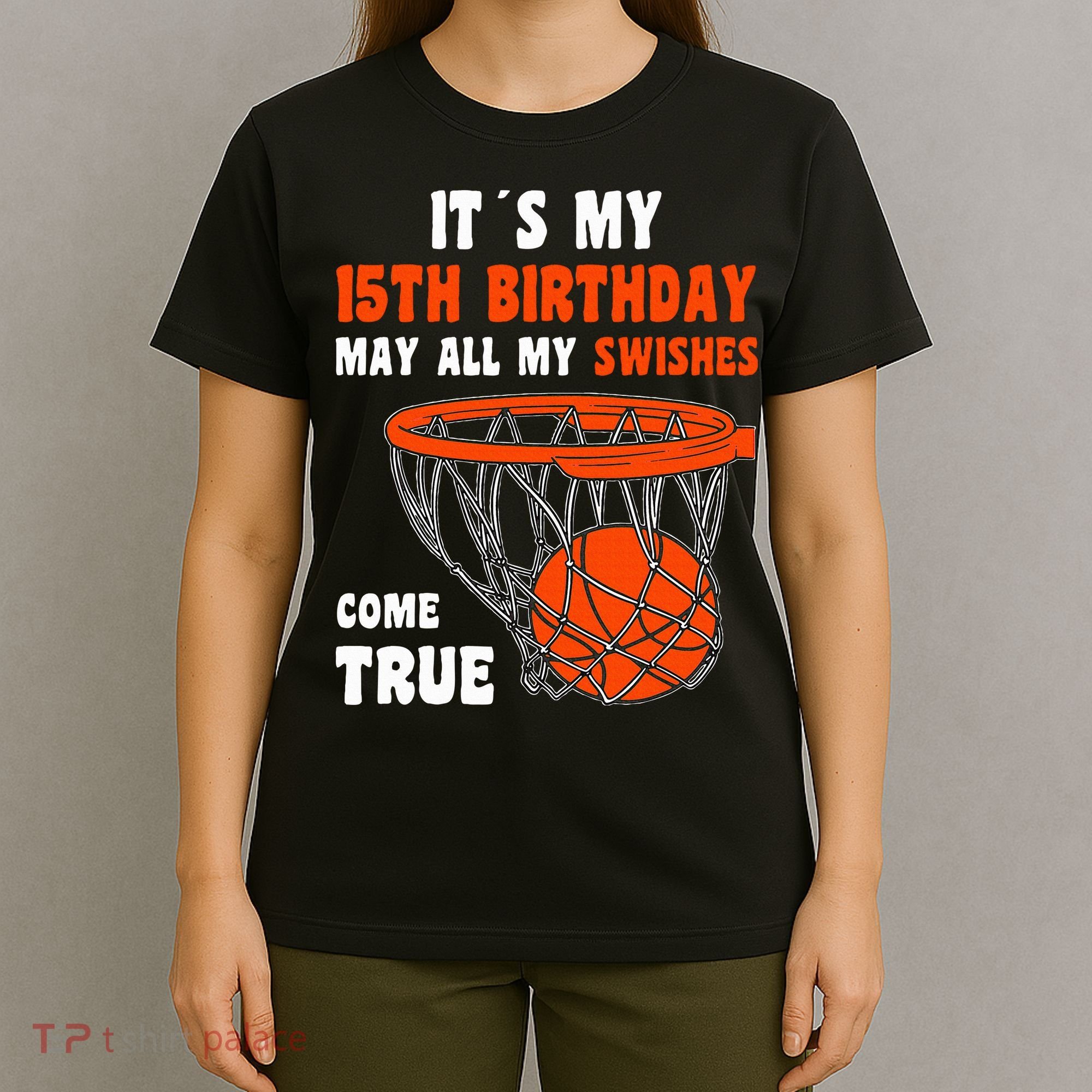 15 Year Old Happy 15th Birthday Basketball 15th Birthday T-Shirt