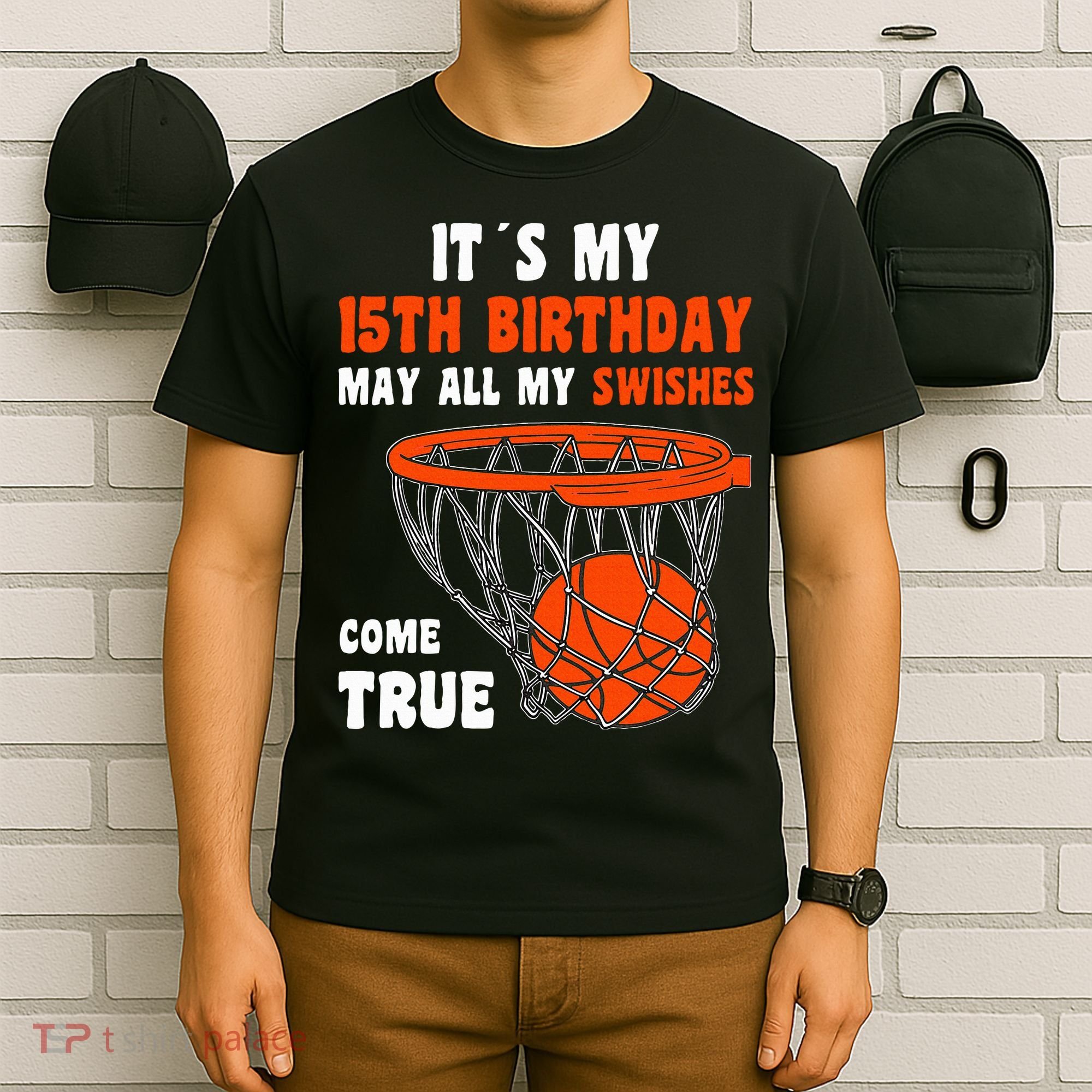 15 Year Old Happy 15th Birthday Basketball 15th Birthday T-Shirt