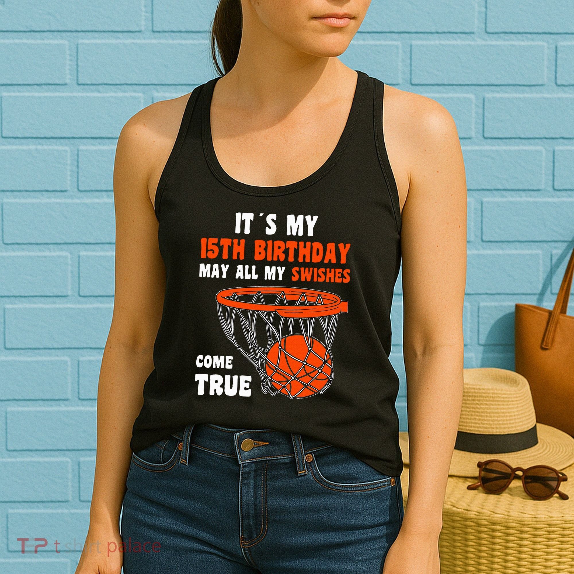 15 Year Old Happy 15th Birthday Basketball 15th Birthday Women's Tank Top