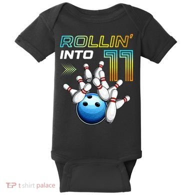 11 Year Old Bowling Retro Vintage 11th Birthday Baby Bodysuit