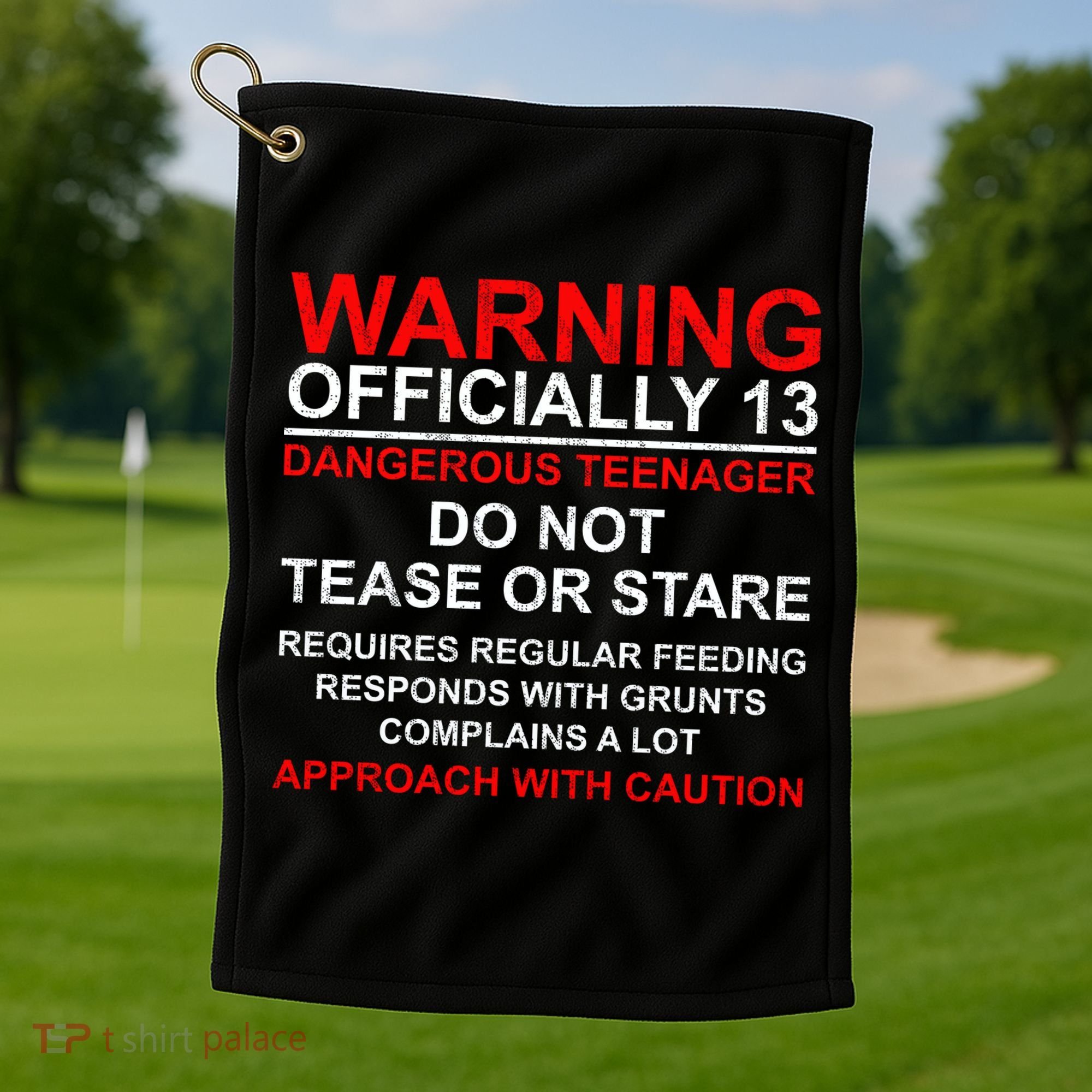 13 Years Old Warning Dangerous Teenager 13th Birthday Golf Towel