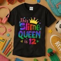 12 Year Old Gift This Slime Queen Is 12th Birthday N Kids T-Shirt thumb 3