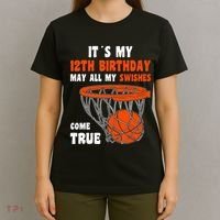 12 Year Old Happy 12th Birthday Basketball 12th Birthday T-Shirt thumb 4