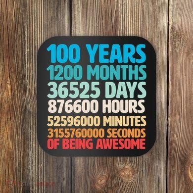 100 Years Of Being Awesome 100th Birthday Time Breakdown Coaster