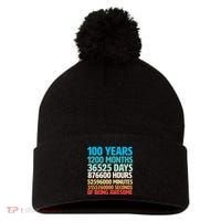 100 Years Of Being Awesome 100th Birthday Time Breakdown Pom Pom 12in Knit Beanie thumb 0