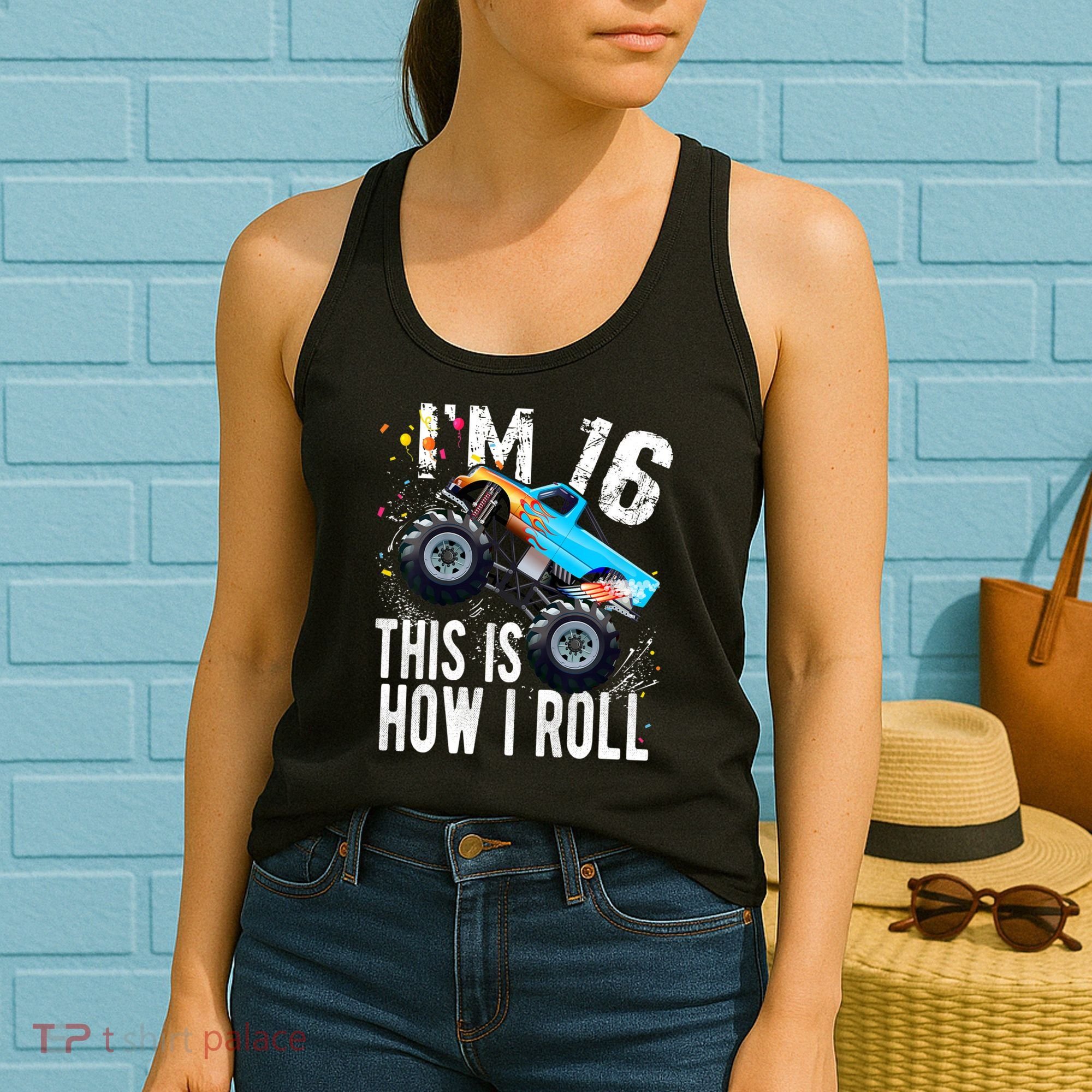 16 Year Old Gift Cool 16th Birthday Boy Gift For Monster Truck Car Lovers Women's Tank Top