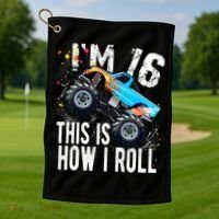 16 Year Old Gift Cool 16th Birthday Boy Gift For Monster Truck Car Lovers Golf Towel thumb 1