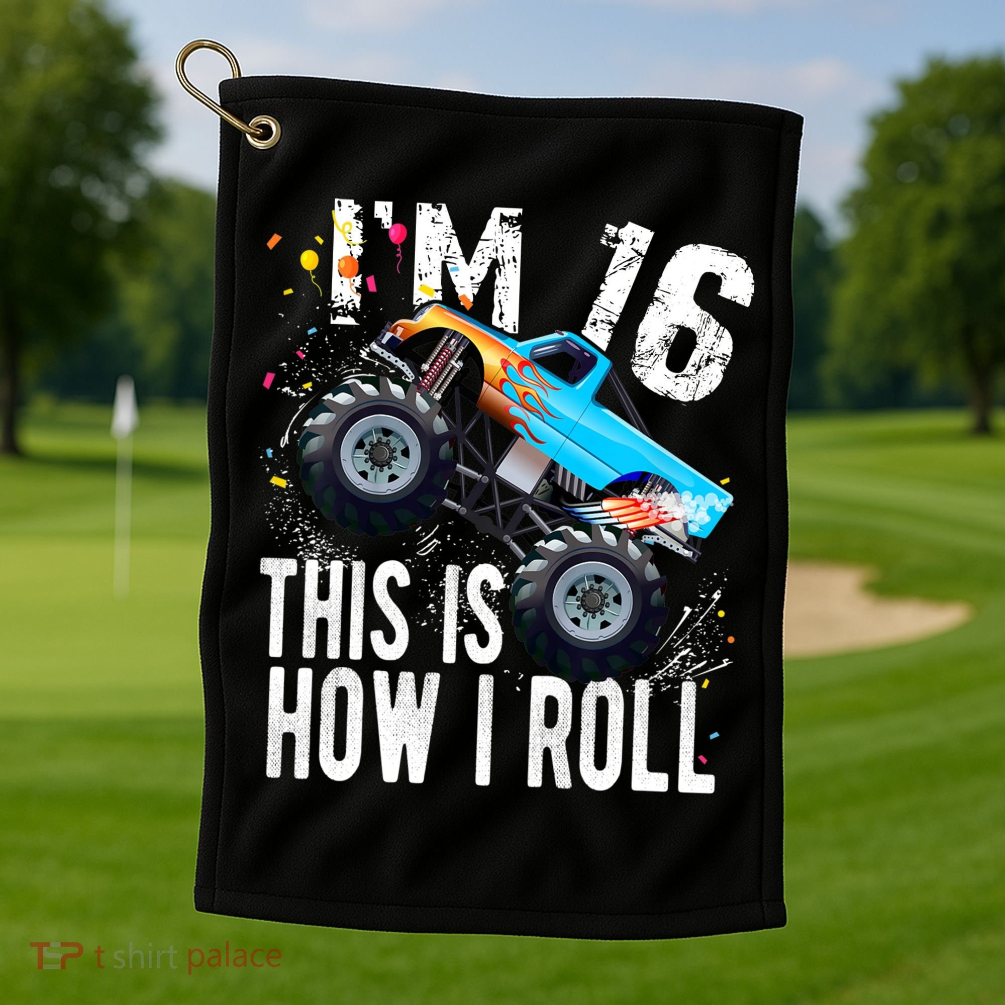 16 Year Old Gift Cool 16th Birthday Boy Gift For Monster Truck Car Lovers Golf Towel