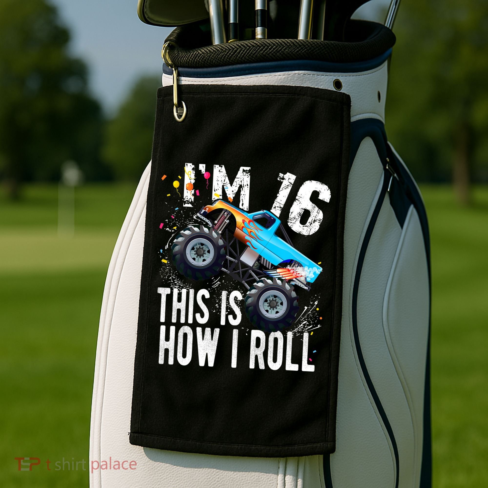 16 Year Old Gift Cool 16th Birthday Boy Gift For Monster Truck Car Lovers Golf Towel