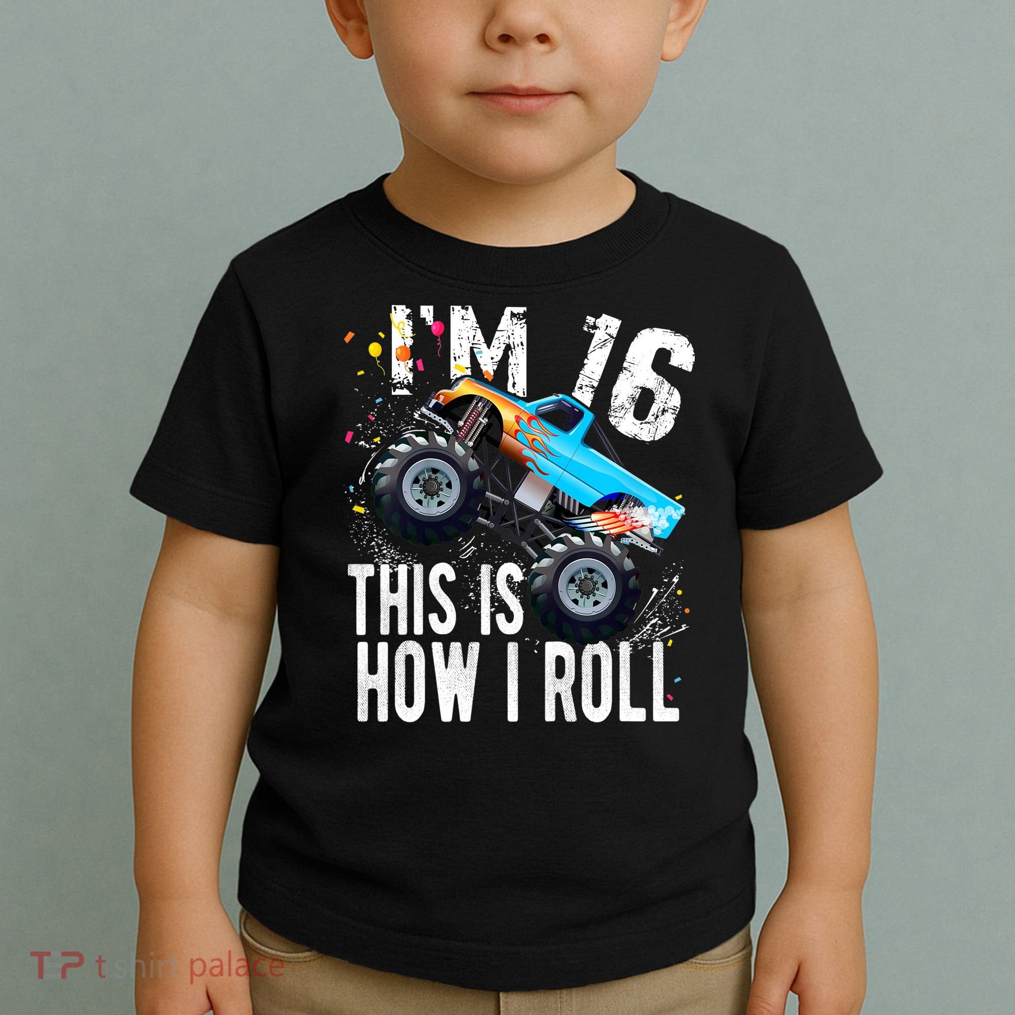 16 Year Old Gift Cool 16th Birthday Boy Gift For Monster Truck Car Lovers Toddler T-Shirt