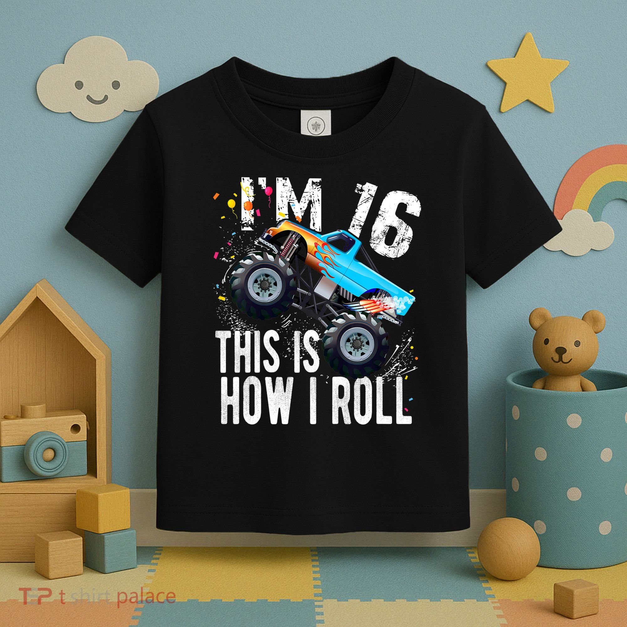 16 Year Old Gift Cool 16th Birthday Boy Gift For Monster Truck Car Lovers Toddler T-Shirt