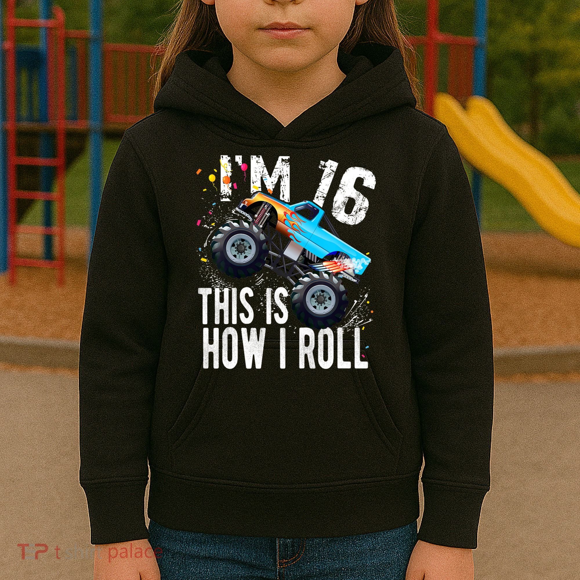 16 Year Old Gift Cool 16th Birthday Boy Gift For Monster Truck Car Lovers Kids Hoodie