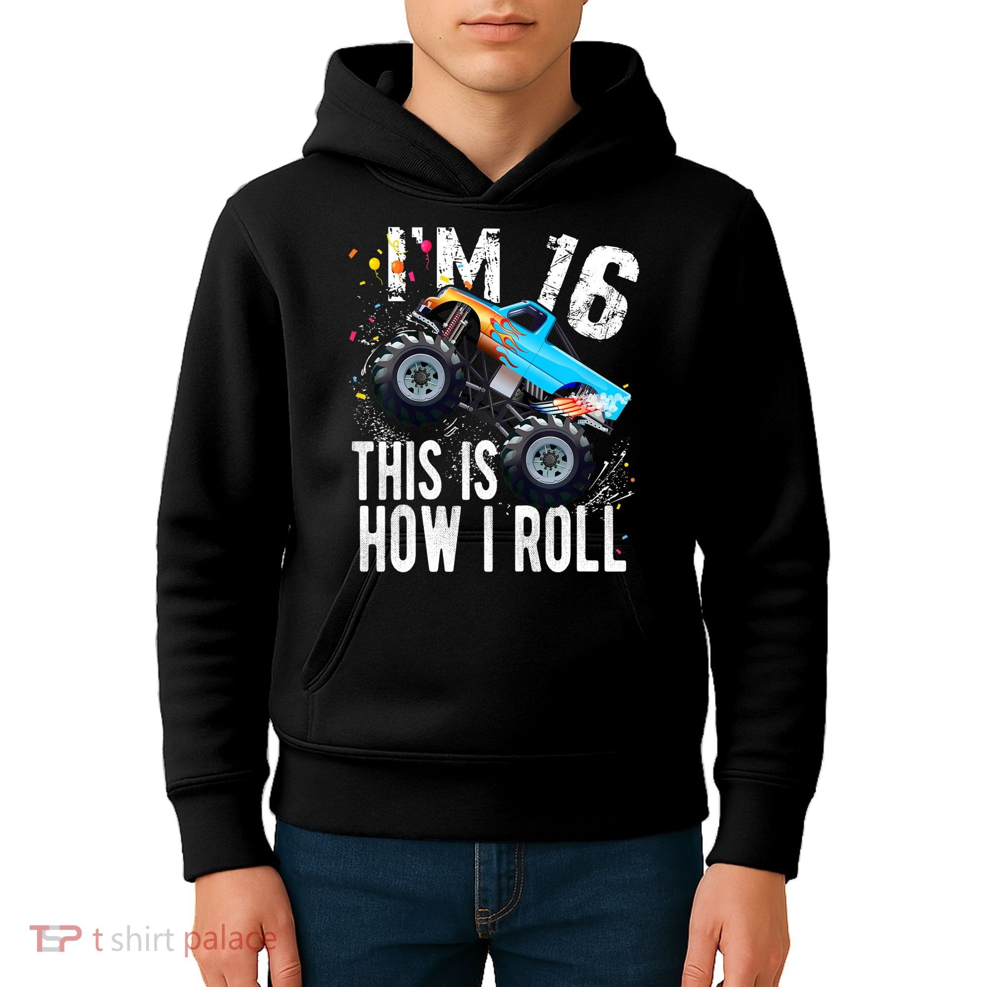 16 Year Old Gift Cool 16th Birthday Boy Gift For Monster Truck Car Lovers Kids Hoodie