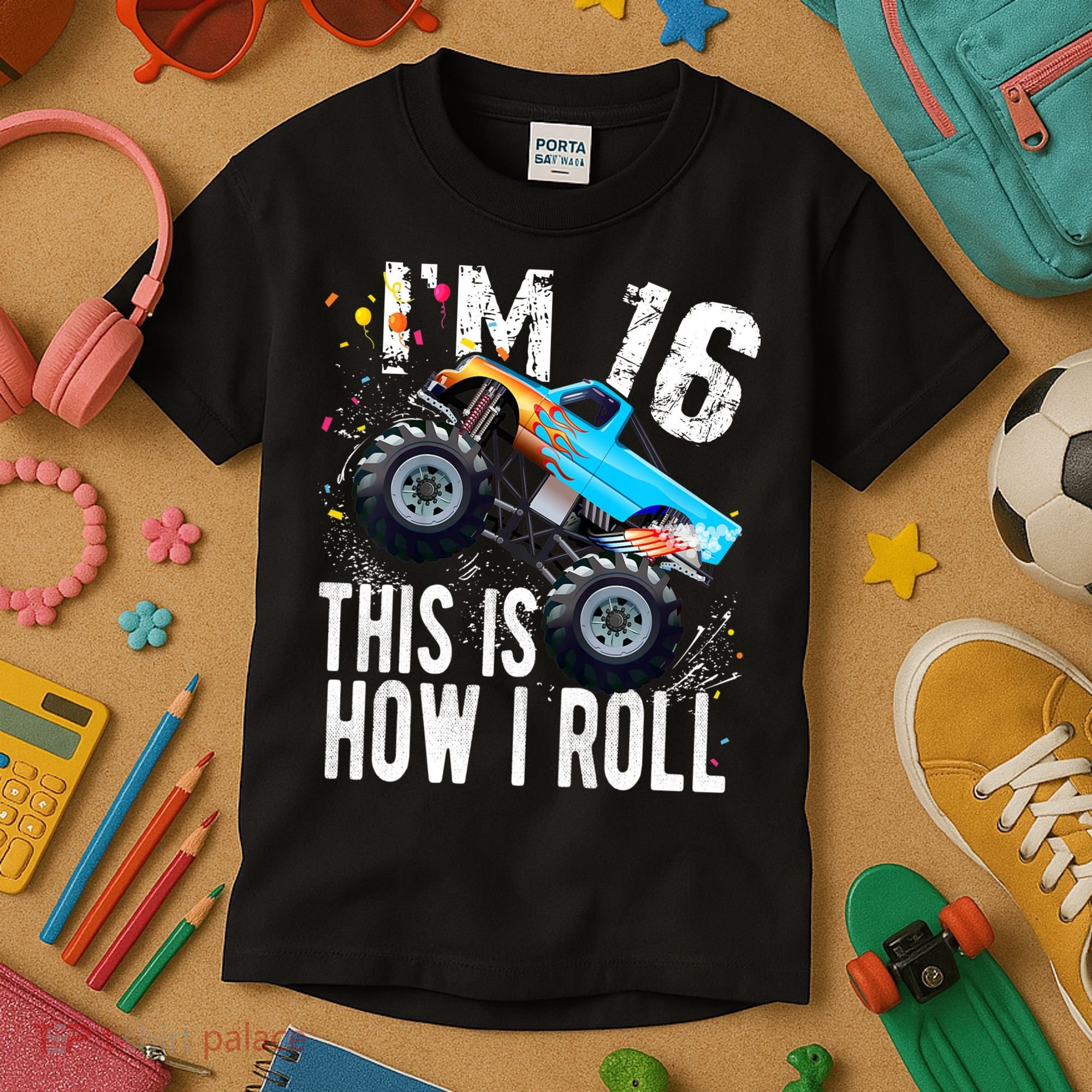 16 Year Old Gift Cool 16th Birthday Boy Gift For Monster Truck Car Lovers Kids T-Shirt