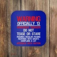 13 Years Old Warning Dangerous Teenager 13th Birthday Coaster thumb 0