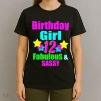 12 Year Old Girl Birthday Party Neon Bday Party T-Shirt thumb 4