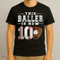 10 Years This Baller Is Now 10 Baseball 10th Birthday T-Shirt thumb 3