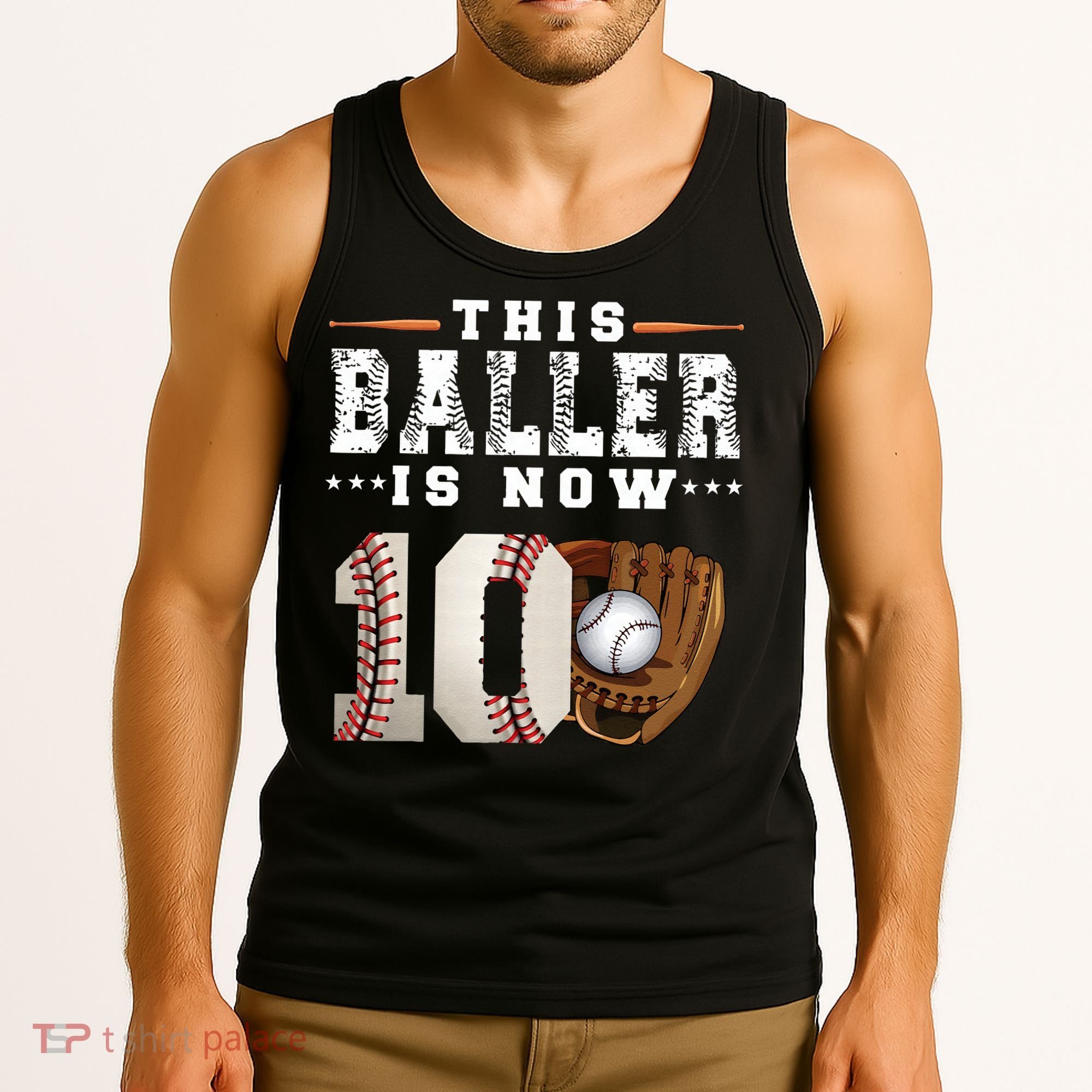 10 Years This Baller Is Now 10 Baseball 10th Birthday Tank Top