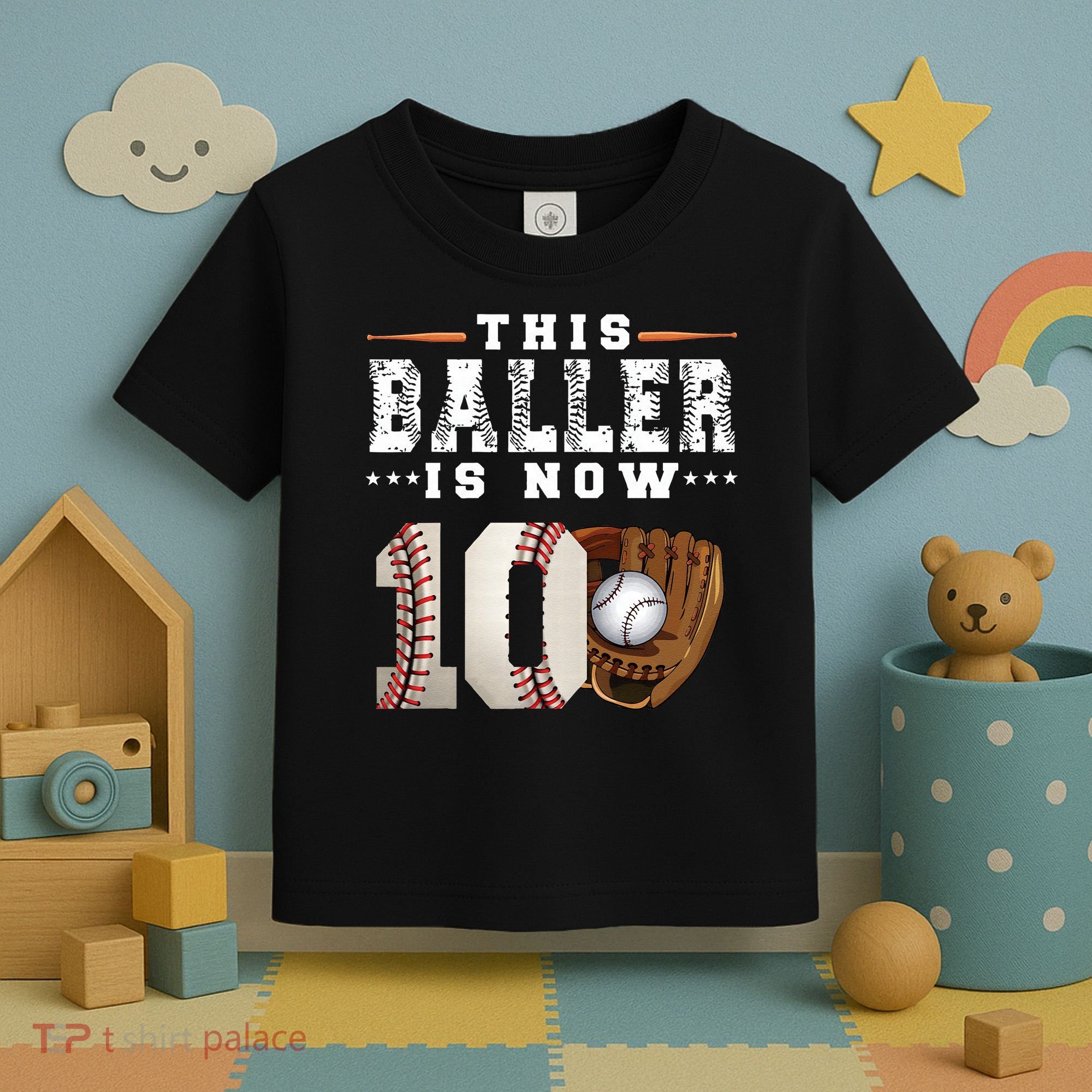 10 Years This Baller Is Now 10 Baseball 10th Birthday Toddler T-Shirt