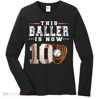 10 Years This Baller Is Now 10 Baseball 10th Birthday Women's Long Sleeve Shirt thumb 0