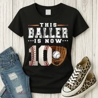 10 Years This Baller Is Now 10 Baseball 10th Birthday Women's T-Shirt thumb 3