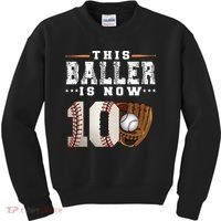 10 Years This Baller Is Now 10 Baseball 10th Birthday Kids Sweatshirt thumb 0