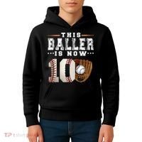 10 Years This Baller Is Now 10 Baseball 10th Birthday Kids Hoodie thumb 4