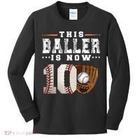 10 Years This Baller Is Now 10 Baseball 10th Birthday Kids Long Sleeve Shirt thumb 0