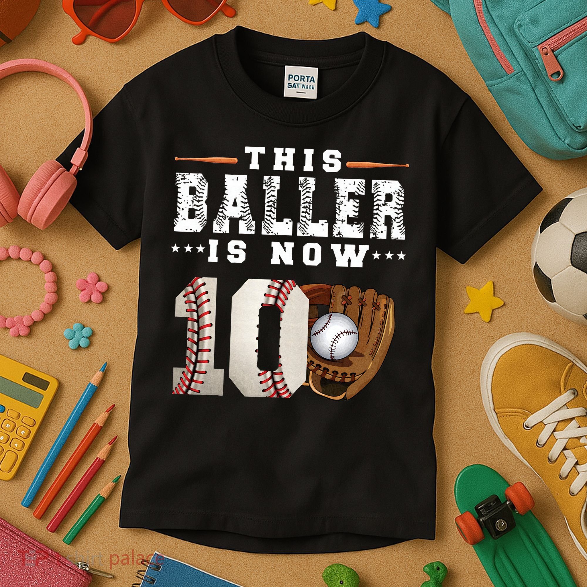 10 Years This Baller Is Now 10 Baseball 10th Birthday Kids T-Shirt