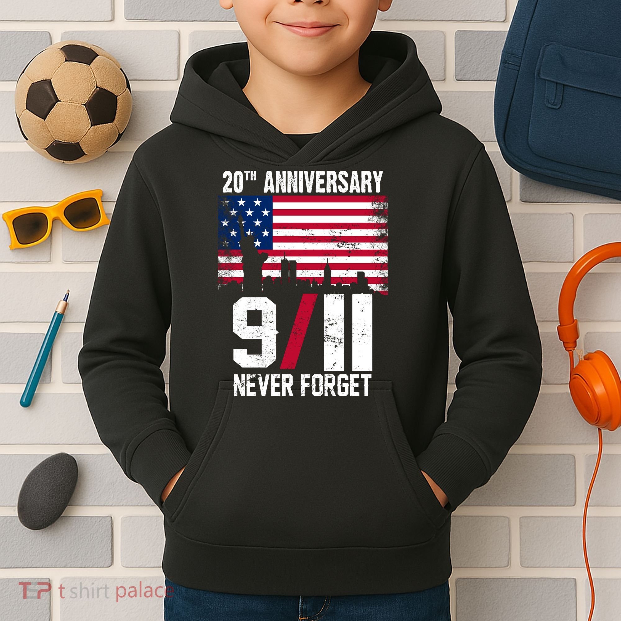 20th Anniversary Never Forget 9/11 September 11th Kids Hoodie
