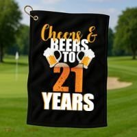 21st Birthday Cheers & Beers To 21 Years Golf Towel thumb 1