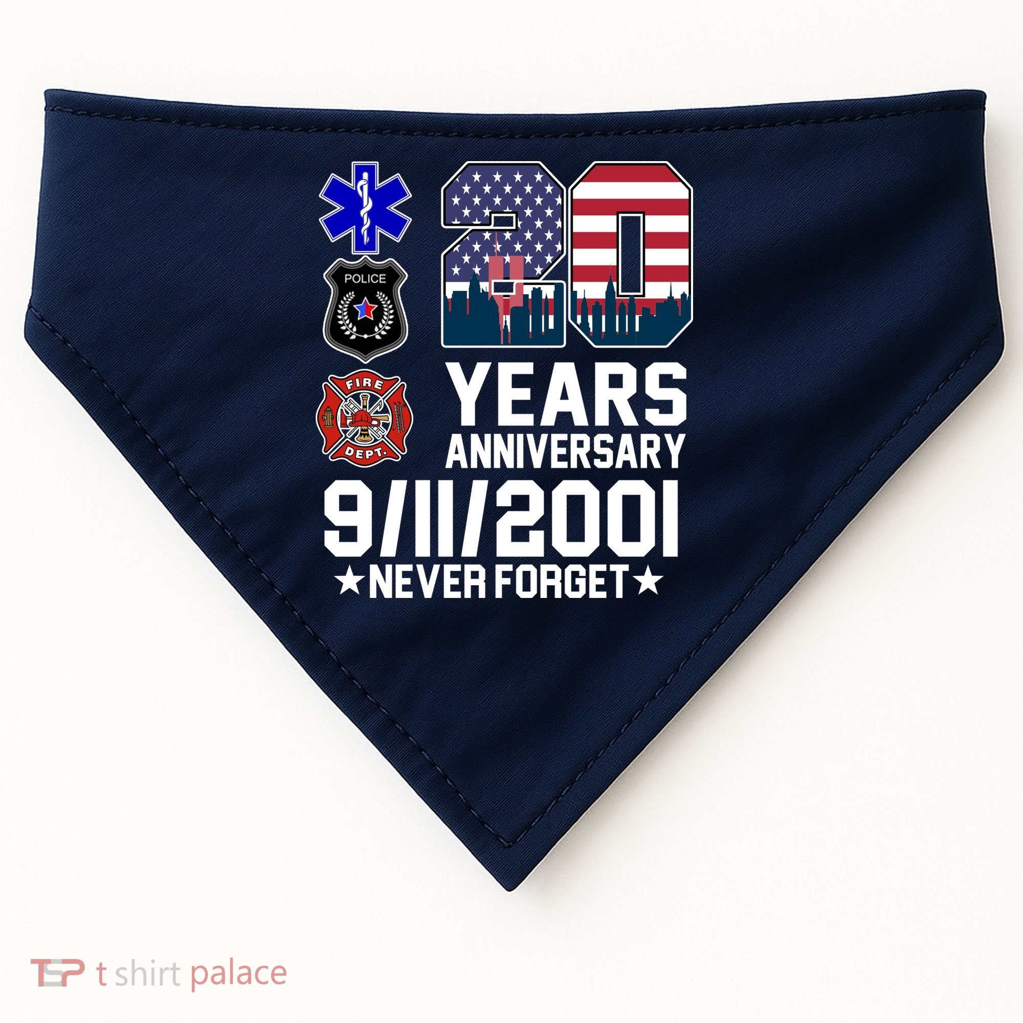 20th Anniversary 9/11/2001 Never Forget 911 USA-Made Doggie Bandana