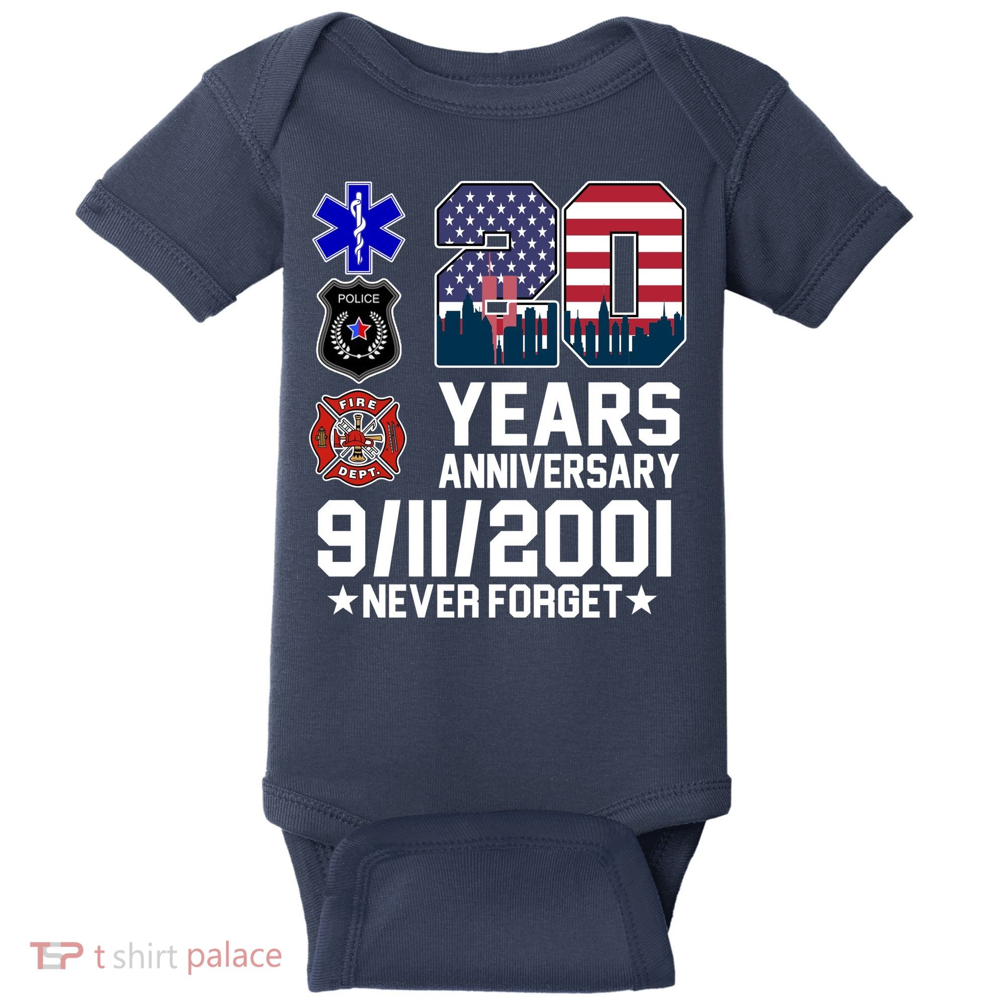 20th Anniversary 9/11/2001 Never Forget 911 Baby Bodysuit