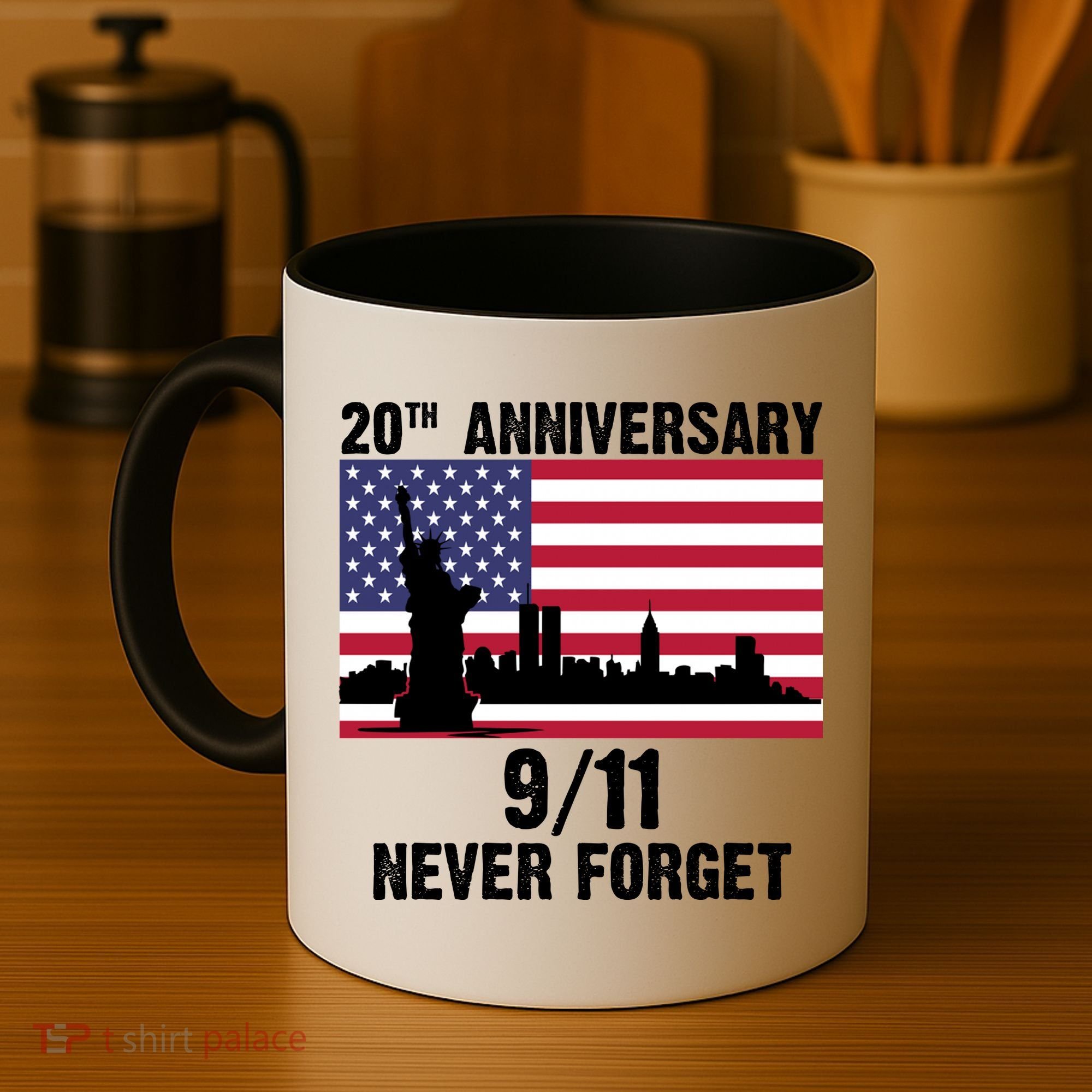 20th Anniversary 9/11 Tribute Never Forget US Flag New York Coffee Mug
