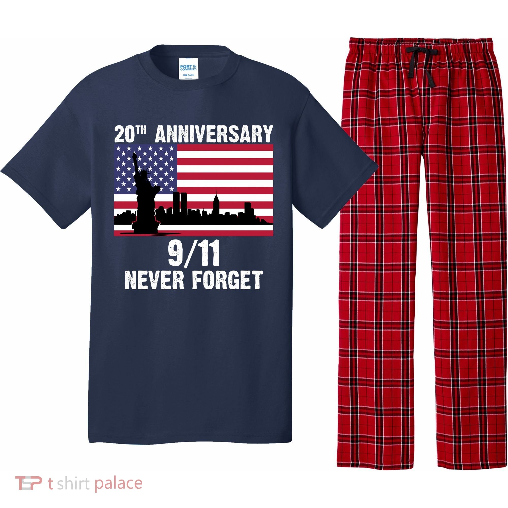 20th Anniversary 9/11 Tribute Never Forget US Flag New York Pajama Set