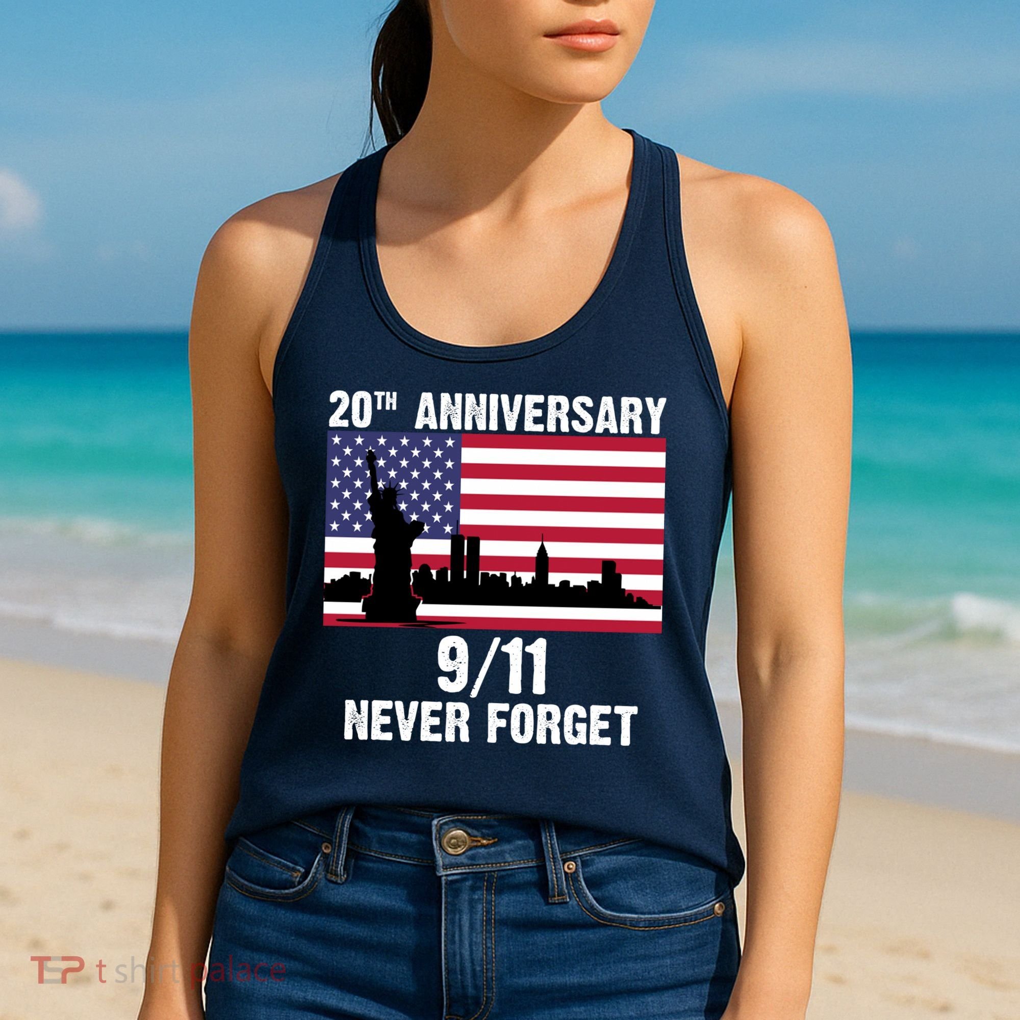 20th Anniversary 9/11 Tribute Never Forget US Flag New York Women's Tank Top